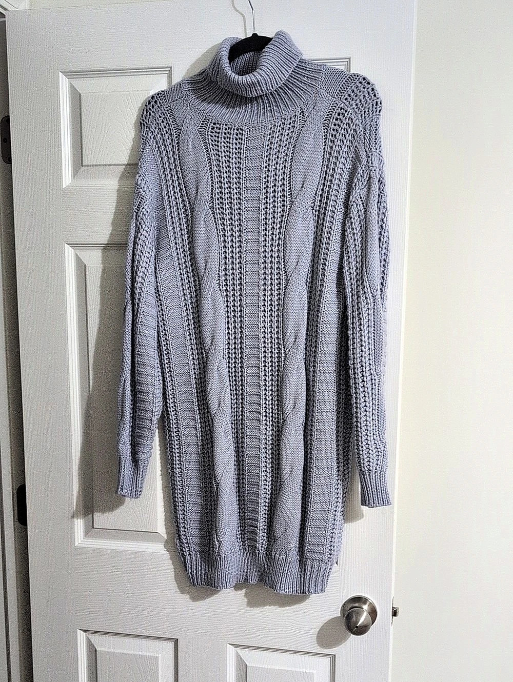 SHEIN Turtleneck Cable Knit Sweater Dress Purple Large